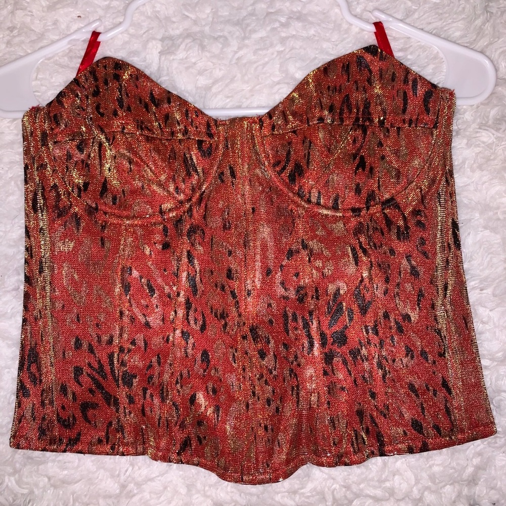 PLT Orange Woven Metallic Leopard Print Corest